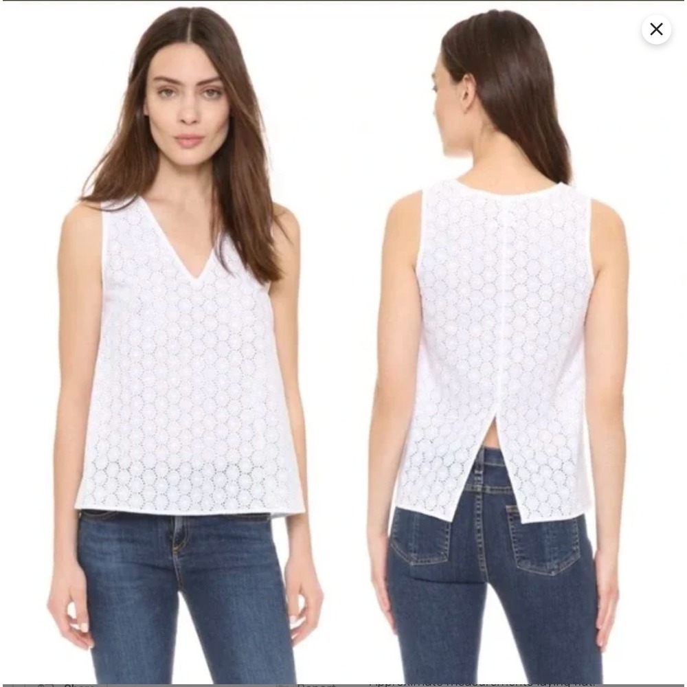 RAG & BONE Eyelet‎ Sleeveless V-Neck Split-Back White Tank Top Size M
